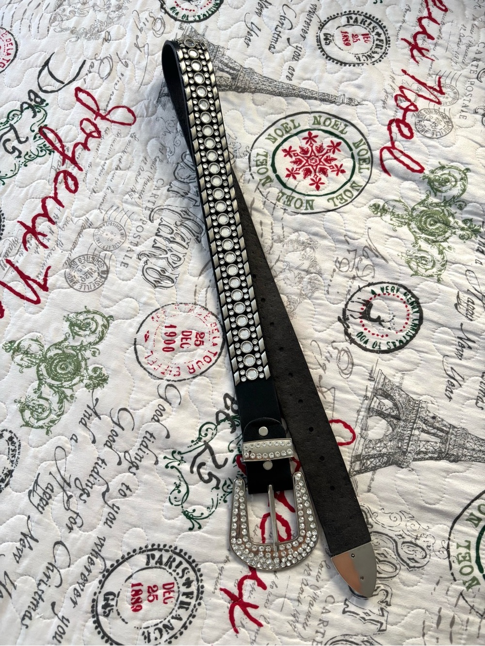 Amazon Black Belt with Silver and White Rhinestone Accents